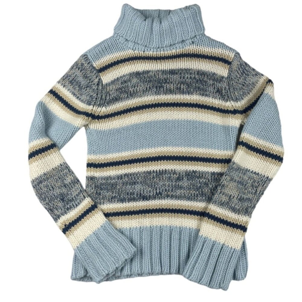 Euroad Sweater Womens Large Multi Striped Knit Acrylic Long Sleeve Turtleneck